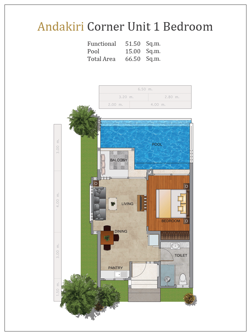 Room Plan  1  Bedroom  Coner Unit Andakiri Pool  Villa Krabi